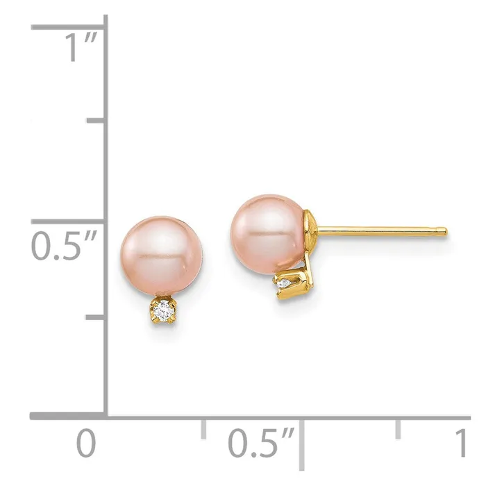 Earrings goldiaca 14K Madi K 5 6mm Pink Round FW Cultured Pearl 02ct Diamond Post Earrings