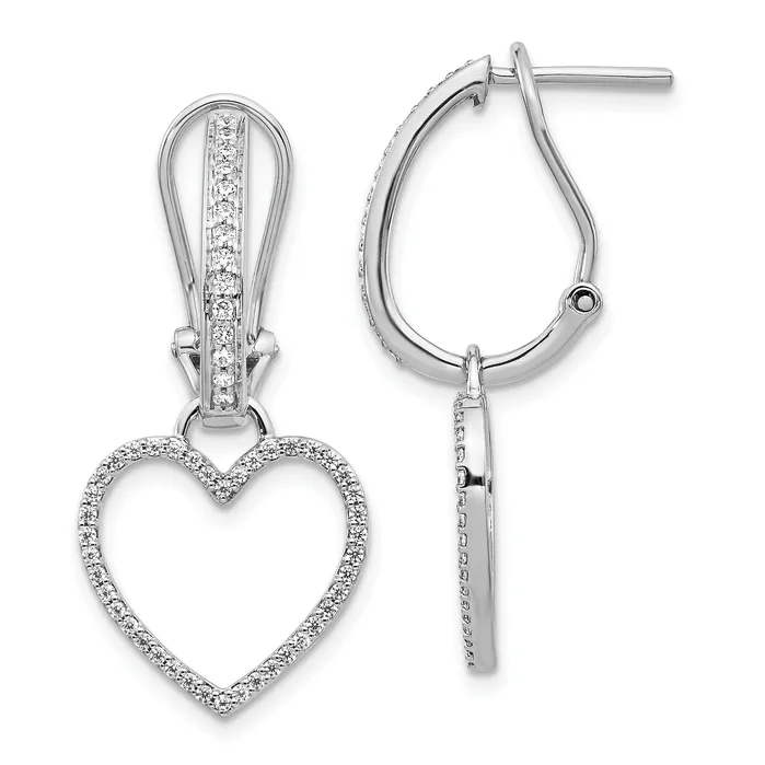 Earrings Goldia Solid 14k White Gold Simulated CZ Heart Dangle Omega BacK Earrings Earrings Goldia Solid 14k White Gold Simulated CZ Heart Dangle Omega BacK Earrings