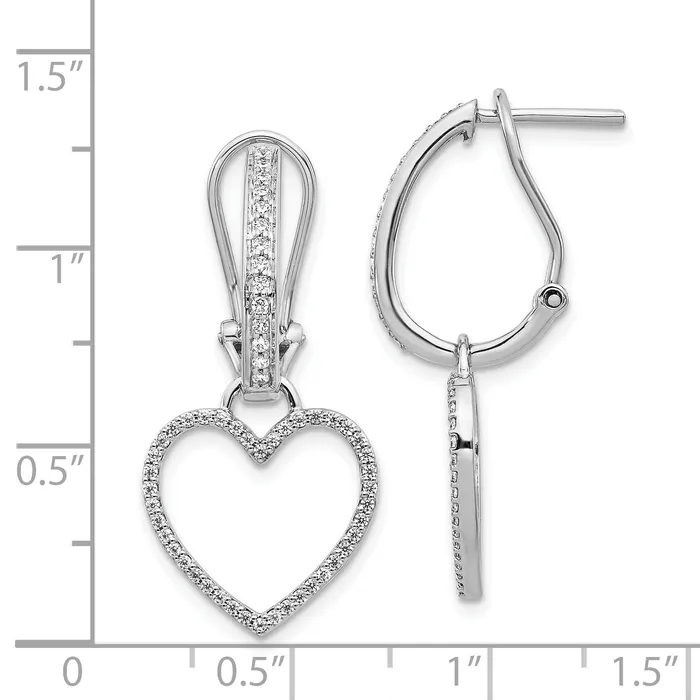Earrings Goldia Solid 14k White Gold Simulated CZ Heart Dangle Omega BacK Earrings Earrings Goldia Solid 14k White Gold Simulated CZ Heart Dangle Omega BacK Earrings