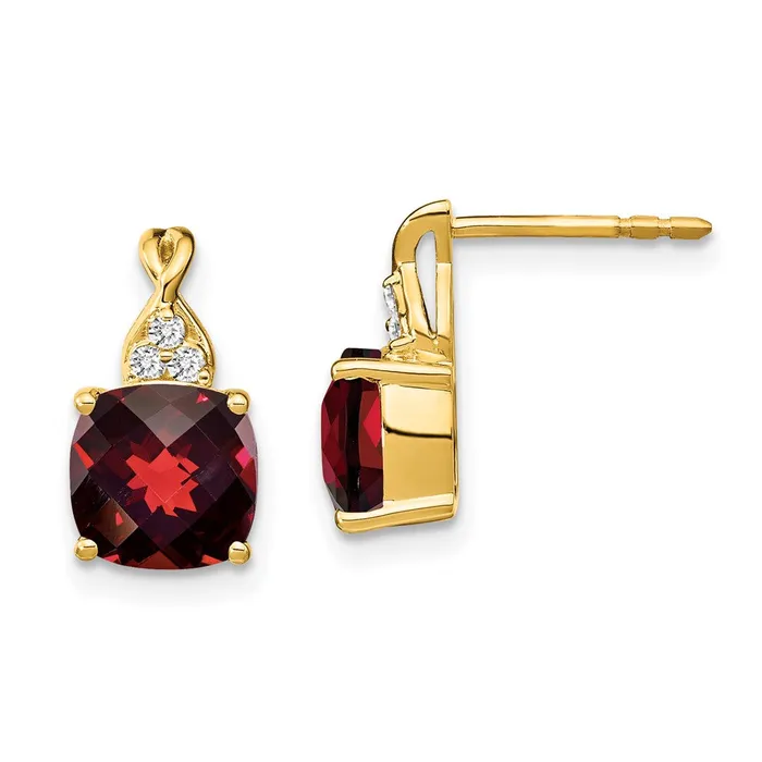 Earrings Goldia Solid 14k Yellow Gold ChecKerboard Simulated Garnet and CZ Earrings