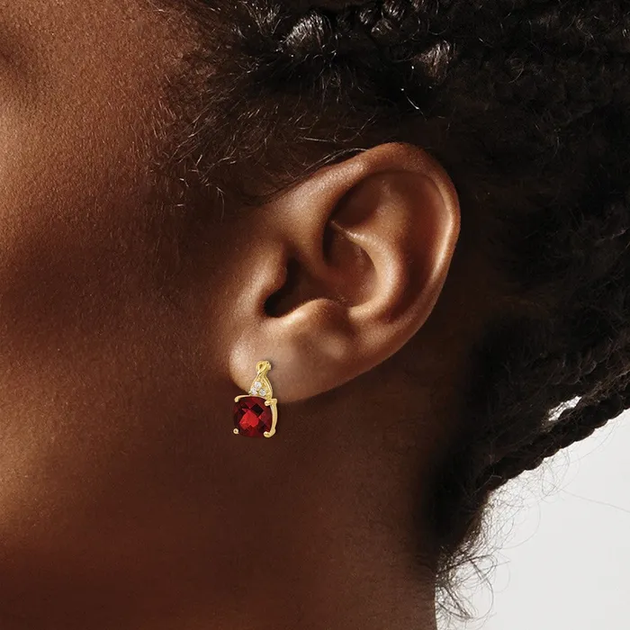 Earrings Goldia Solid 14k Yellow Gold ChecKerboard Simulated Garnet and CZ Earrings Earrings Goldia Solid 14k Yellow Gold ChecKerboard Simulated Garnet and CZ Earrings