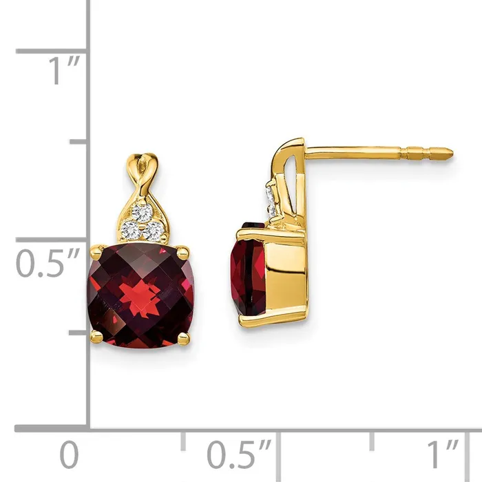 Earrings Goldia Solid 14k Yellow Gold ChecKerboard Simulated Garnet and CZ Earrings Earrings Goldia Solid 14k Yellow Gold ChecKerboard Simulated Garnet and CZ Earrings