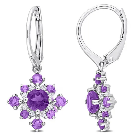 Earrings JMS always Original AMOUR 2 110 CT TGW Amethyst African Amethyst and White Topaz Leverback Cluster Drop Earrings In Sterling Silver Earrings JMS always Original AMOUR 2 110 CT TGW Amethyst African Amethyst and White Topaz Leverback Cluster Drop Earrings In Sterling Silver