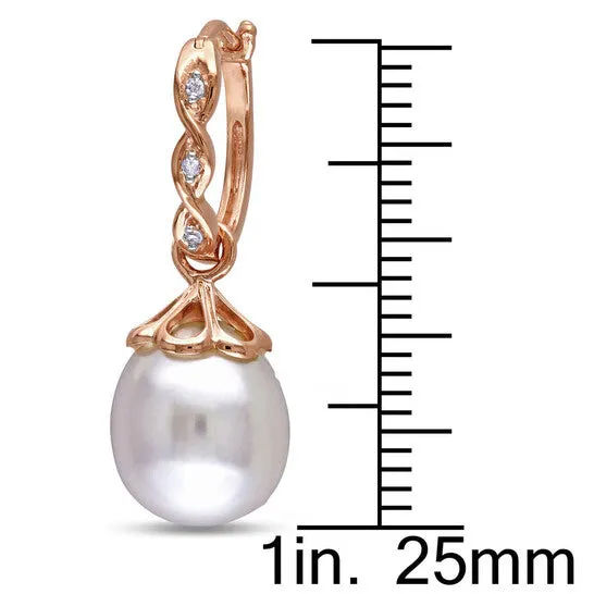 Earrings JMS always Original AMOUR 9 95 Mm Freshwater Cultured Pearl and Diamond Accent Infinity Hoop Earrings In 10K Rose Gold