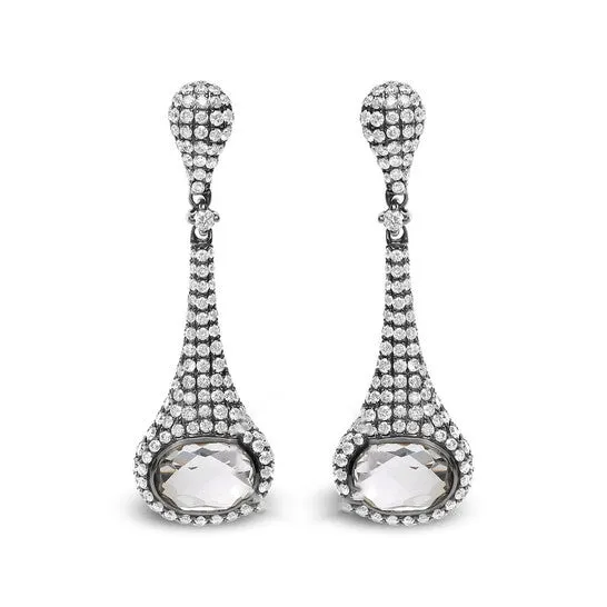 Earrings JMS always Original Black Rhodium Plated 18K White Gold 1 38 Cttw Round Diamonds and 8x6mm Oval White Quartz Gemstone Sculptural Drop and Dangle Earrings Earrings JMS always Original Black Rhodium Plated 18K White Gold 1 38 Cttw Round Diamonds and 8x6mm Oval White Quartz Gemstone Sculptural Drop and Dangle Earrings