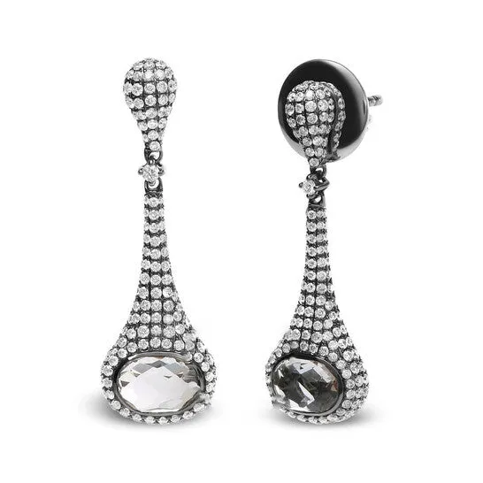 Earrings JMS always Original Black Rhodium Plated 18K White Gold 1 38 Cttw Round Diamonds and 8x6mm Oval White Quartz Gemstone Sculptural Drop and Dangle Earrings Earrings JMS always Original Black Rhodium Plated 18K White Gold 1 38 Cttw Round Diamonds and 8x6mm Oval White Quartz Gemstone Sculptural Drop and Dangle Earrings