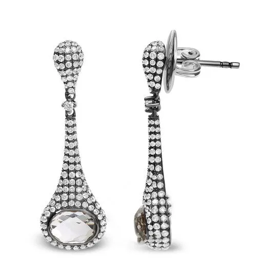 Earrings JMS always Original Black Rhodium Plated 18K White Gold 1 38 Cttw Round Diamonds and 8x6mm Oval White Quartz Gemstone Sculptural Drop and Dangle Earrings Earrings JMS always Original Black Rhodium Plated 18K White Gold 1 38 Cttw Round Diamonds and 8x6mm Oval White Quartz Gemstone Sculptural Drop and Dangle Earrings