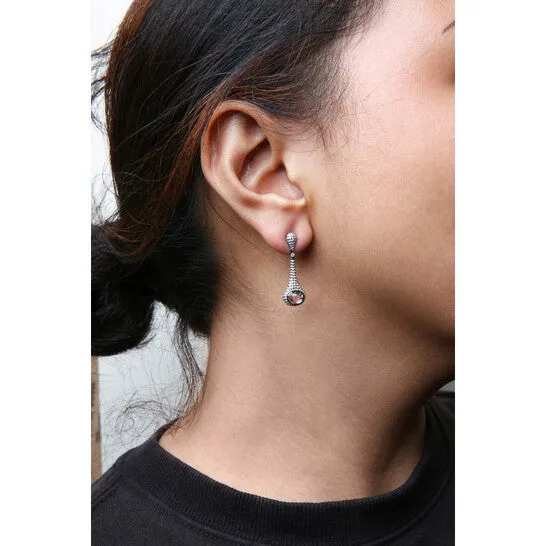 Earrings JMS always Original Black Rhodium Plated 18K White Gold 1 38 Cttw Round Diamonds and 8x6mm Oval White Quartz Gemstone Sculptural Drop and Dangle Earrings Earrings JMS always Original Black Rhodium Plated 18K White Gold 1 38 Cttw Round Diamonds and 8x6mm Oval White Quartz Gemstone Sculptural Drop and Dangle Earrings