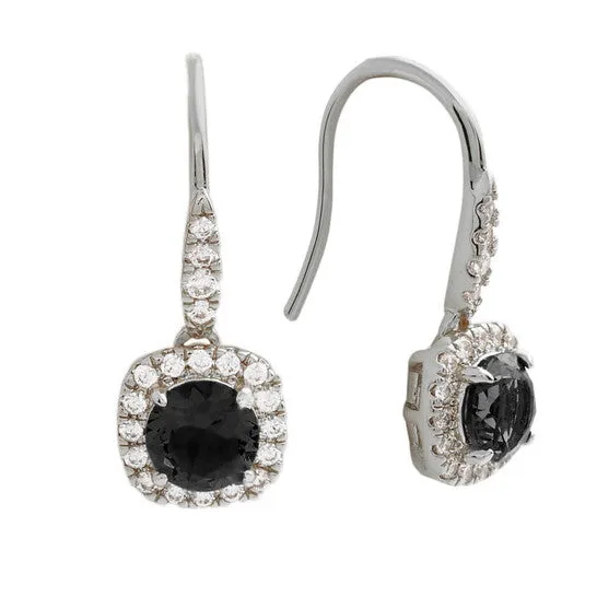 Earrings JMS always Original Elegant Confetti Womens 18K White Gold Plated Black CZ Simulated Cushion Diamond Halo Drop Earrings Earrings JMS always Original Elegant Confetti Womens 18K White Gold Plated Black CZ Simulated Cushion Diamond Halo Drop Earrings