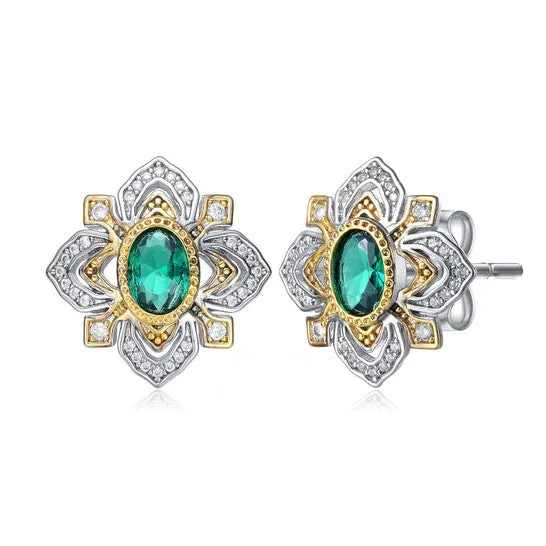 Earrings JMS always Original Rachel Glauber Rhodium And 14k Gold Plated Emerald Cubic Zirconia Stud Earrings Earrings JMS always Original Rachel Glauber Rhodium And 14k Gold Plated Emerald Cubic Zirconia Stud Earrings