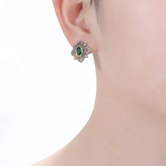 Earrings JMS always Original Rachel Glauber Rhodium And 14k Gold Plated Emerald Cubic Zirconia Stud Earrings Earrings JMS always Original Rachel Glauber Rhodium And 14k Gold Plated Emerald Cubic Zirconia Stud Earrings