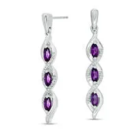 Earrings Marquise Amethyst and 01 CT TW Diamond Cascading Frame Triple Drop Earrings in Sterling Silver Goldia Earrings Marquise Amethyst and 01 CT TW Diamond Cascading Frame Triple Drop Earrings in Sterling Silver Goldia