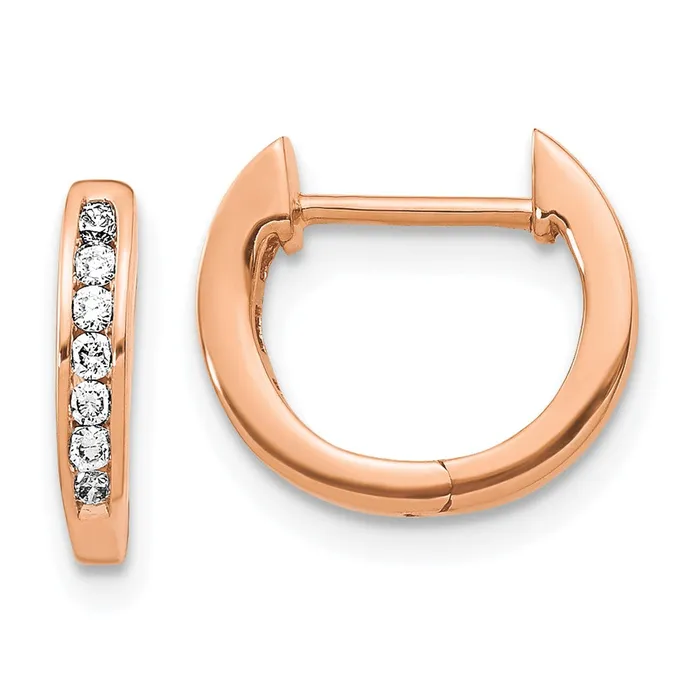 Earrings Solid 14k Rose Gold Polished Simulated CZ Hinged Hoop Earrings Goldia Earrings Solid 14k Rose Gold Polished Simulated CZ Hinged Hoop Earrings Goldia