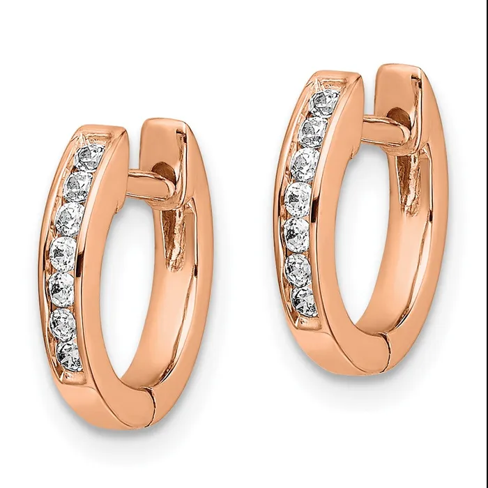 Earrings Solid 14k Rose Gold Polished Simulated CZ Hinged Hoop Earrings Goldia Earrings Solid 14k Rose Gold Polished Simulated CZ Hinged Hoop Earrings Goldia