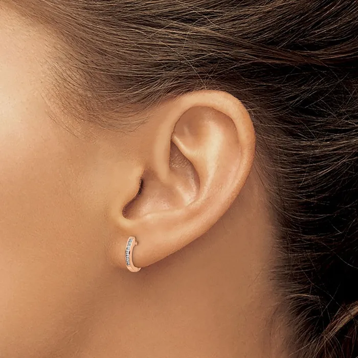 Earrings Solid 14k Rose Gold Polished Simulated CZ Hinged Hoop Earrings Goldia Earrings Solid 14k Rose Gold Polished Simulated CZ Hinged Hoop Earrings Goldia