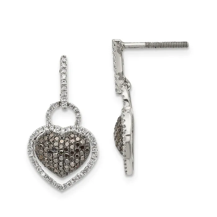 Earrings Sterling Silver Black and White Diamond Heart Post Dangle Earrings Goldia Earrings Sterling Silver Black and White Diamond Heart Post Dangle Earrings Goldia