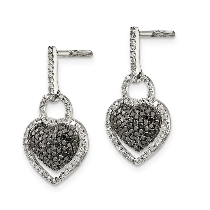 Earrings Sterling Silver Black and White Diamond Heart Post Dangle Earrings Goldia