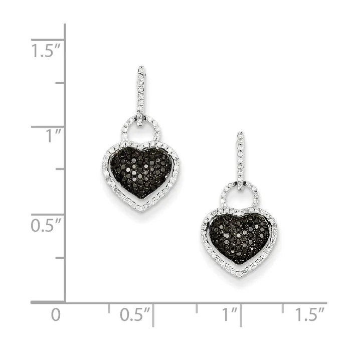 Earrings Sterling Silver Black and White Diamond Heart Post Dangle Earrings Goldia