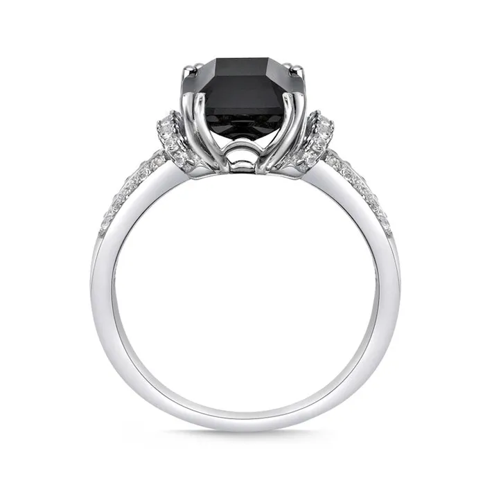 EmeraldCut Black Onyx and White Topaz Collar Split Shank Ring in Sterling Silver Goldia Rings EmeraldCut Black Onyx and White Topaz Collar Split Shank Ring in Sterling Silver Goldia Rings