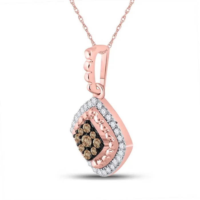 gndatlanta 10k Rose Gold Round Brown Diamond Offset Square Pendant 14 Cttw Necklaces