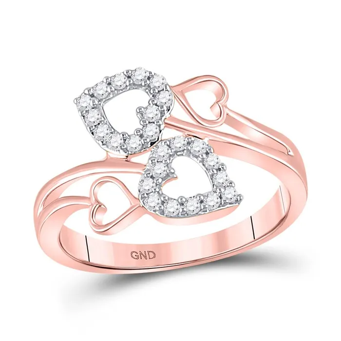 gndatlanta 10k Rose Gold Round Diamond Double Heart Ring 14 Cttw Rings
