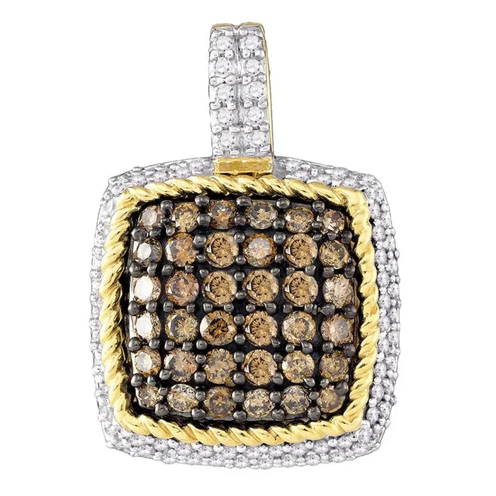 gndatlanta 10k Yellow Gold Brown Diamond Square Cluster Pendant 34 Cttw Necklaces gndatlanta 10k Yellow Gold Brown Diamond Square Cluster Pendant 34 Cttw Necklaces