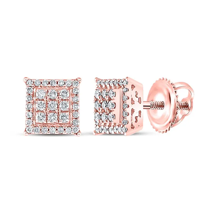 gndatlanta Earrings 14k Rose Gold Round Diamond Square Cluster Earrings 14 Cttw gndatlanta Earrings 14k Rose Gold Round Diamond Square Cluster Earrings 14 Cttw