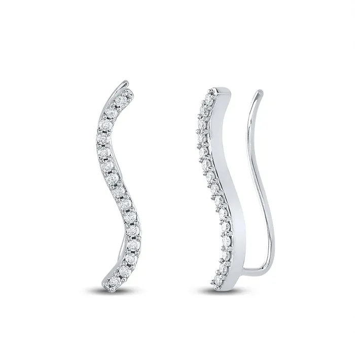 gndatlanta Earrings Sterling Silver Round Diamond Sshape Climber Earrings 13 Cttw gndatlanta Earrings Sterling Silver Round Diamond Sshape Climber Earrings 13 Cttw