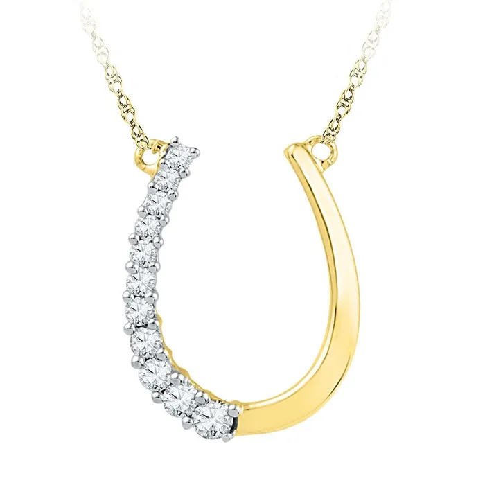 gndatlanta Necklaces 10k Yellow Gold Round Diamond Horseshoe Pendant Necklace 15 Cttw gndatlanta Necklaces 10k Yellow Gold Round Diamond Horseshoe Pendant Necklace 15 Cttw