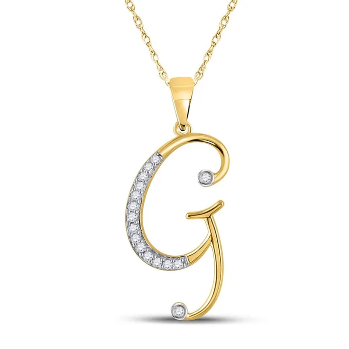 gndatlanta Necklaces 10k Yellow Gold Round Diamond Initial G Letter Pendant 112 Cttw