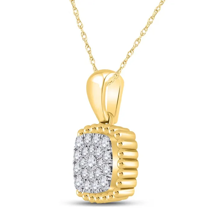 gndatlanta Necklaces 10k Yellow Gold Round Diamond Square Pendant 16 Cttw
