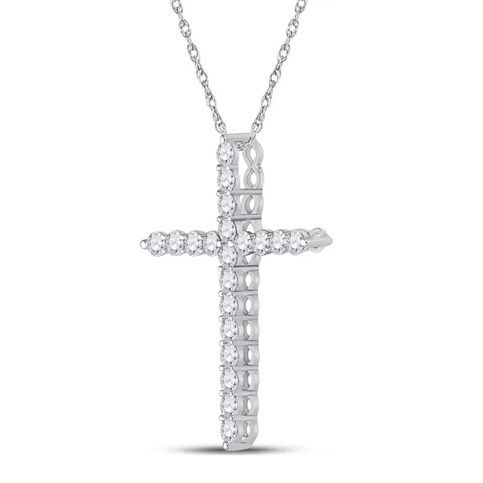 gndatlanta Necklaces 14k White Gold Round Diamond Cross Pendant 34 Cttw gndatlanta Necklaces 14k White Gold Round Diamond Cross Pendant 34 Cttw