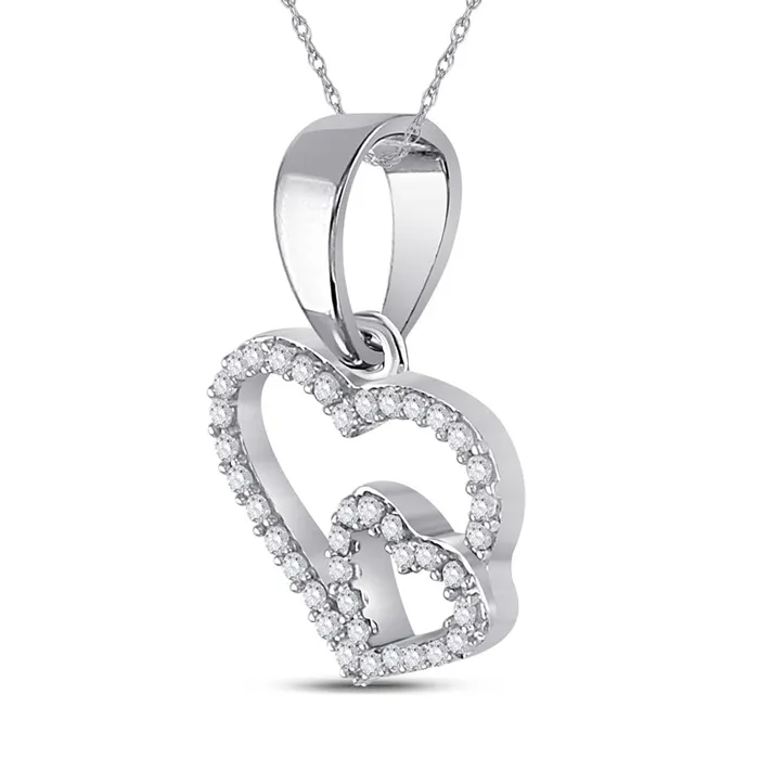 gndatlanta Necklaces 14k White Gold Round Diamond Double Heart Pendant 110 Cttw gndatlanta Necklaces 14k White Gold Round Diamond Double Heart Pendant 110 Cttw