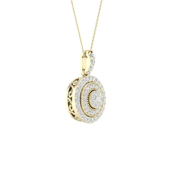 gndatlanta Necklaces 14k Yellow Gold Round Diamond Cluster Pendant 14 Cttw