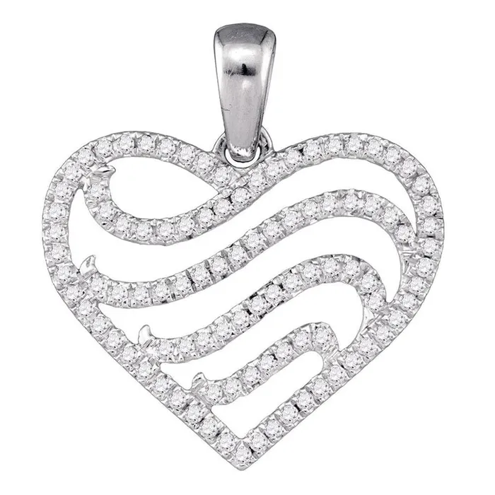 gndatlanta Necklaces 14kt White Gold Round Diamond Striped Heart Pendant 14 Cttw gndatlanta Necklaces 14kt White Gold Round Diamond Striped Heart Pendant 14 Cttw