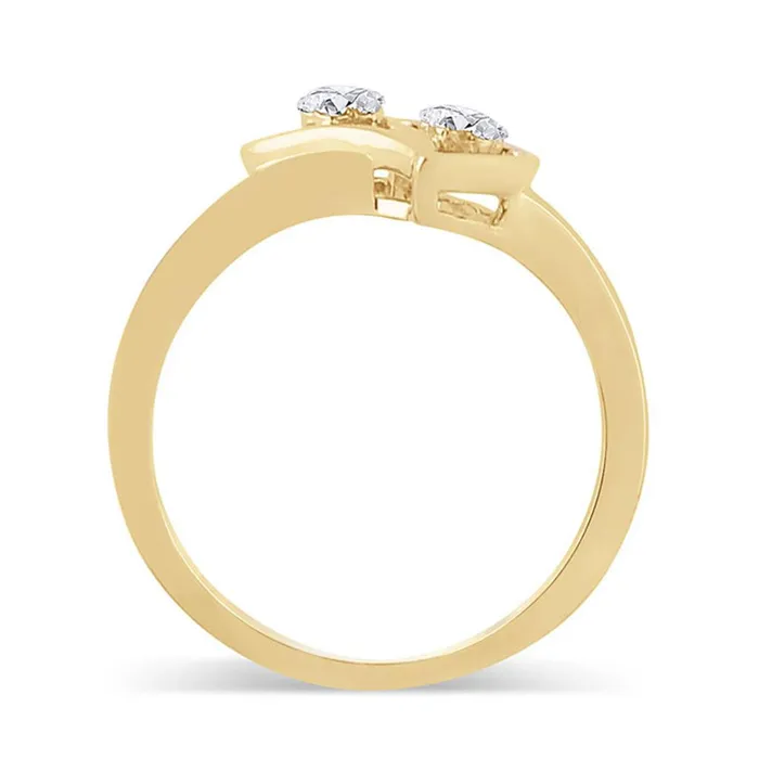 gndatlanta Rings 10k Yellow Gold Round Diamond Double Heart Ring 110 Cttw