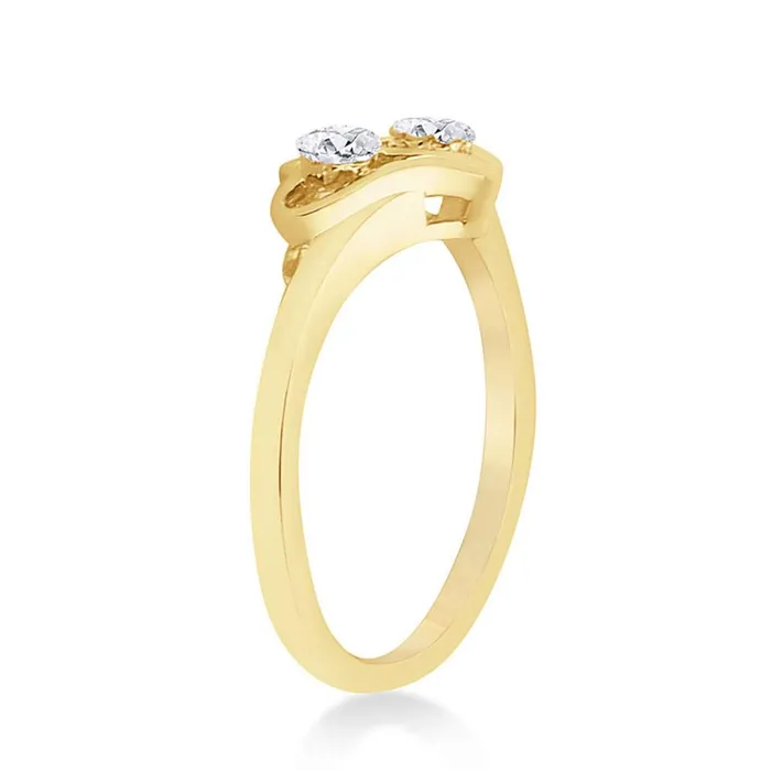 gndatlanta Rings 10k Yellow Gold Round Diamond Double Heart Ring 110 Cttw