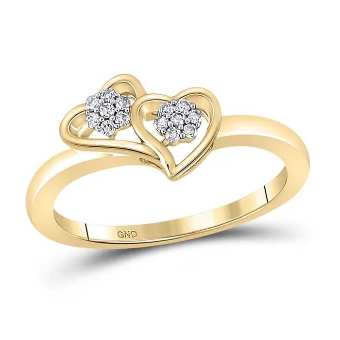gndatlanta Rings 10k Yellow Gold Round Diamond Double Heart Ring 110 Cttw