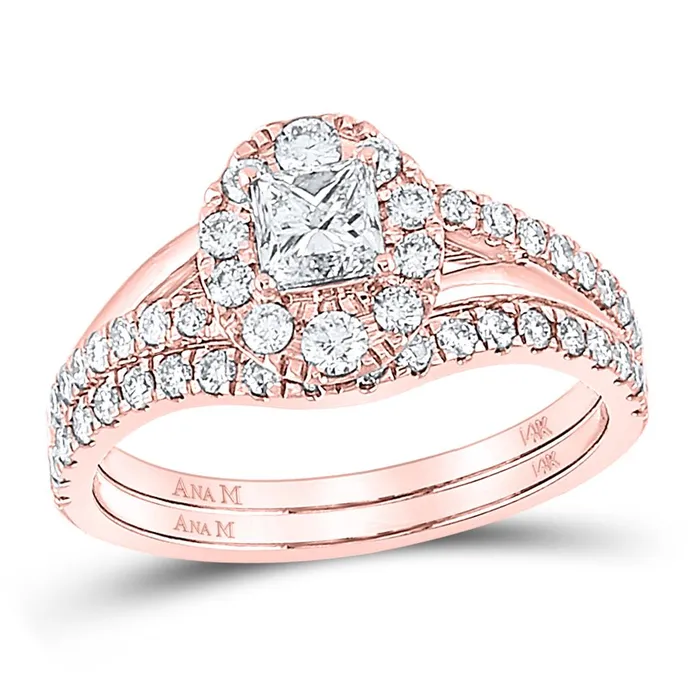 gndatlanta Rings 14k Rose Gold Princess Diamond Bridal Wedding Ring Set 1 Cttw Certified gndatlanta Rings 14k Rose Gold Princess Diamond Bridal Wedding Ring Set 1 Cttw Certified