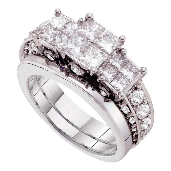 gndatlanta Rings 14k White Gold Princess Diamond Invisibleset Wedding Bridal Ring Set 3 Cttw