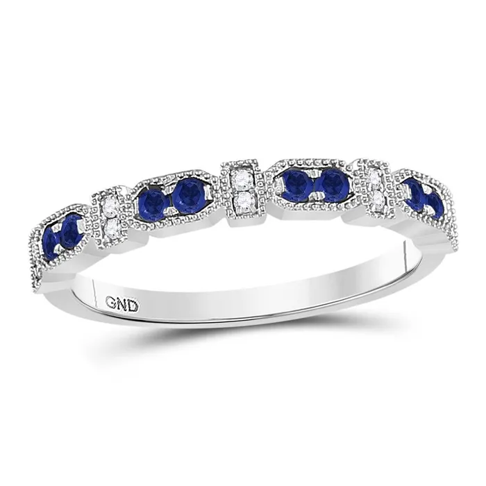 gndatlanta Rings 14k White Gold Round Blue Sapphire Diamond Stackable Band Ring 14 Cttw