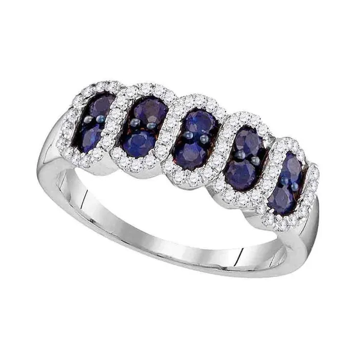 gndatlanta Rings 14k White Gold Round Blue Sapphire Diamond Stripe Band 1 Cttw gndatlanta Rings 14k White Gold Round Blue Sapphire Diamond Stripe Band 1 Cttw