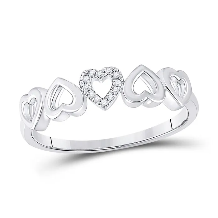 gndatlanta Rings 14k White Gold Round Diamond Alternating Heart Band Ring 03 Cttw gndatlanta Rings 14k White Gold Round Diamond Alternating Heart Band Ring 03 Cttw
