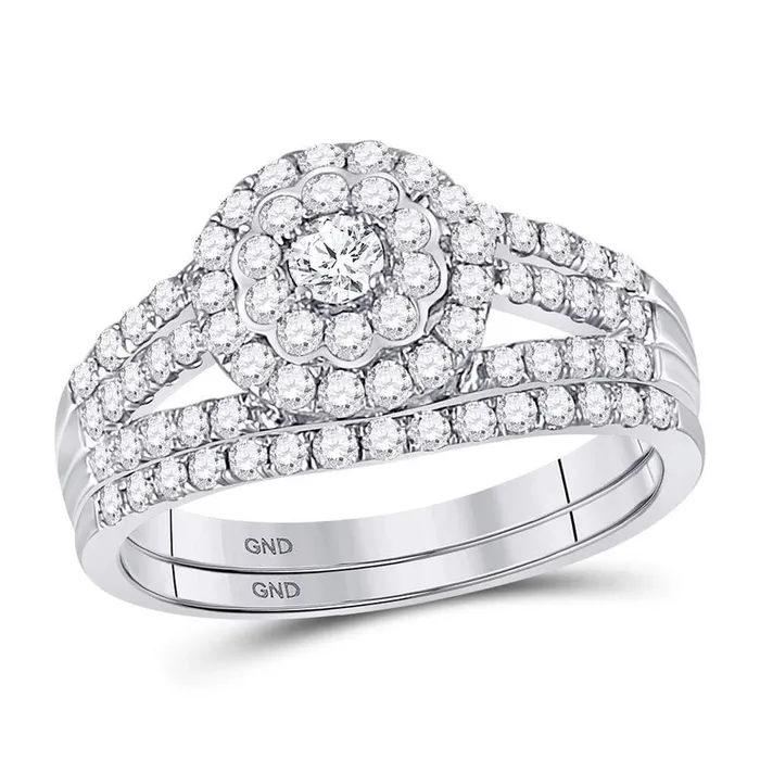 gndatlanta Rings 14k White Gold Round Diamond Bridal Wedding Ring Set 1 Cttw