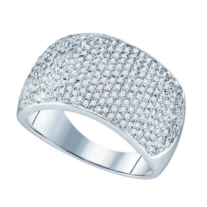 gndatlanta Rings 14k White Gold Round Diamond Pave Band Ring 1 Cttw