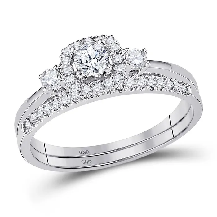 gndatlanta Rings 14k White Gold Round Diamond Solitaire Halo Bridal Wedding Ring Set 12 Cttw gndatlanta Rings 14k White Gold Round Diamond Solitaire Halo Bridal Wedding Ring Set 12 Cttw