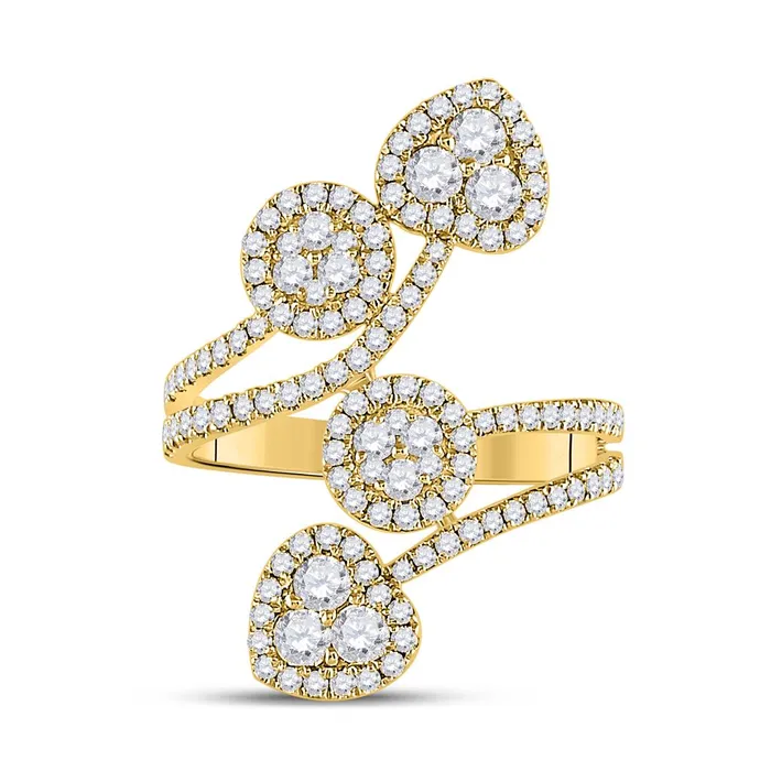 gndatlanta Rings 14k Yellow Gold Round Diamond Bypass Cluster Heart Ring 114 Cttw gndatlanta Rings 14k Yellow Gold Round Diamond Bypass Cluster Heart Ring 114 Cttw