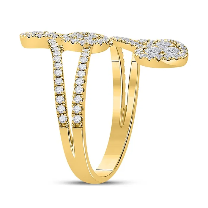 gndatlanta Rings 14k Yellow Gold Round Diamond Bypass Cluster Heart Ring 114 Cttw