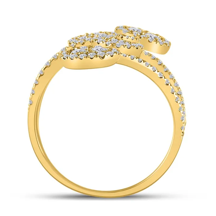gndatlanta Rings 14k Yellow Gold Round Diamond Bypass Cluster Heart Ring 114 Cttw