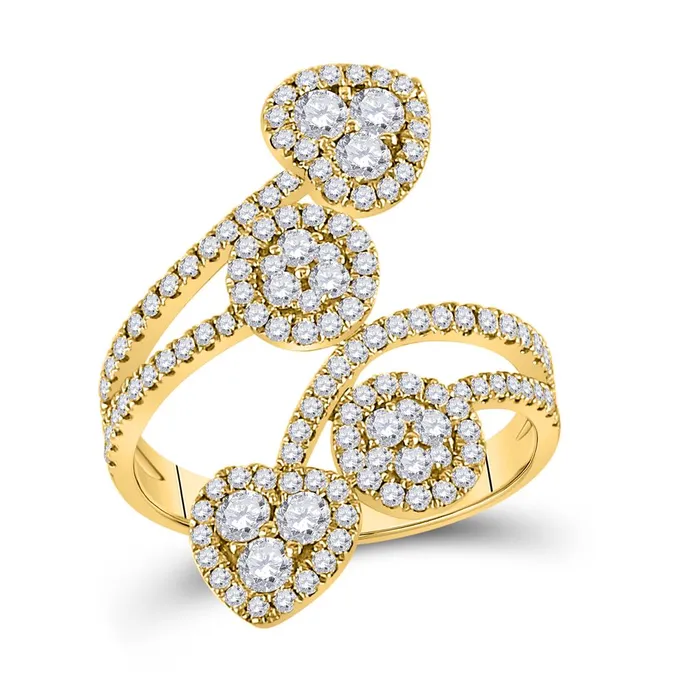 gndatlanta Rings 14k Yellow Gold Round Diamond Bypass Cluster Heart Ring 114 Cttw